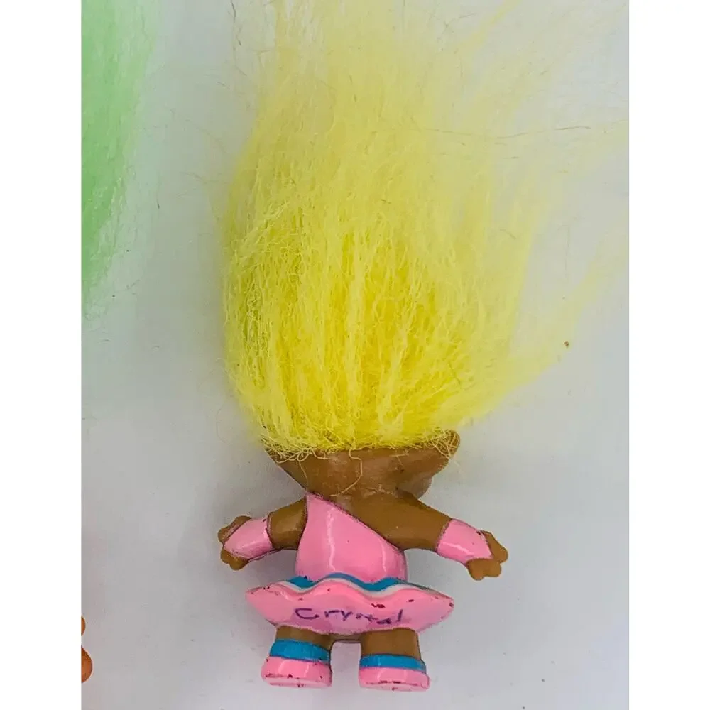 Vintage 1980s Troll Dolls Small Green Hair Mini Yellow Hair Ballarina Altered